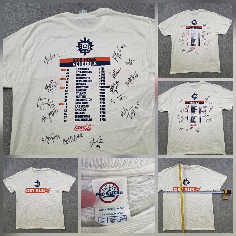 Connecticut Sun T Shirt Adult XL WNBA Womens Basketball 2018 Team Signed